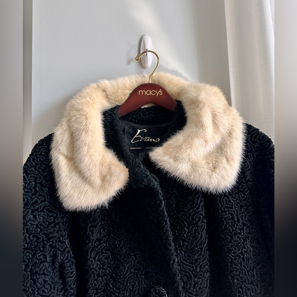 Vintage Black Persian Lamb Karakul Astrakhan Fur Coat With Cream Mink Collar, L - Picture 13 of 13